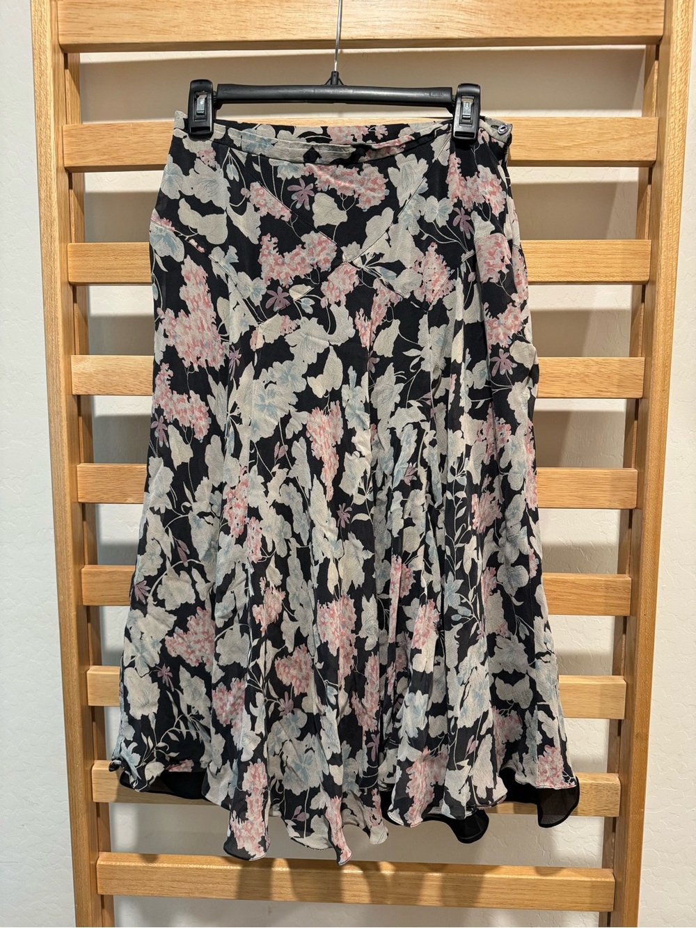 Jones New York Black Floral Skater Skirt with Pink and Cream Blooms